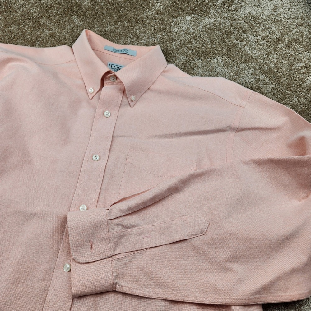 LLBean Wrinkle Free Traditional‎ Fit Button Shirt Peach Orange Mens 16 1/2 33